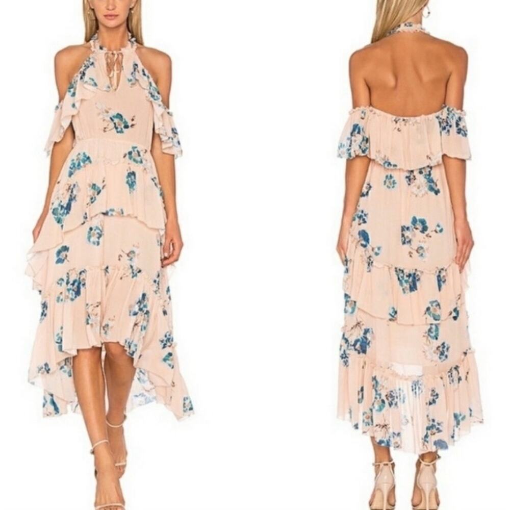 NWT Ulla Johnson Nude Floral Cold Shoulder Valentine Maxi Dress Size 4 - Picture 2 of 16